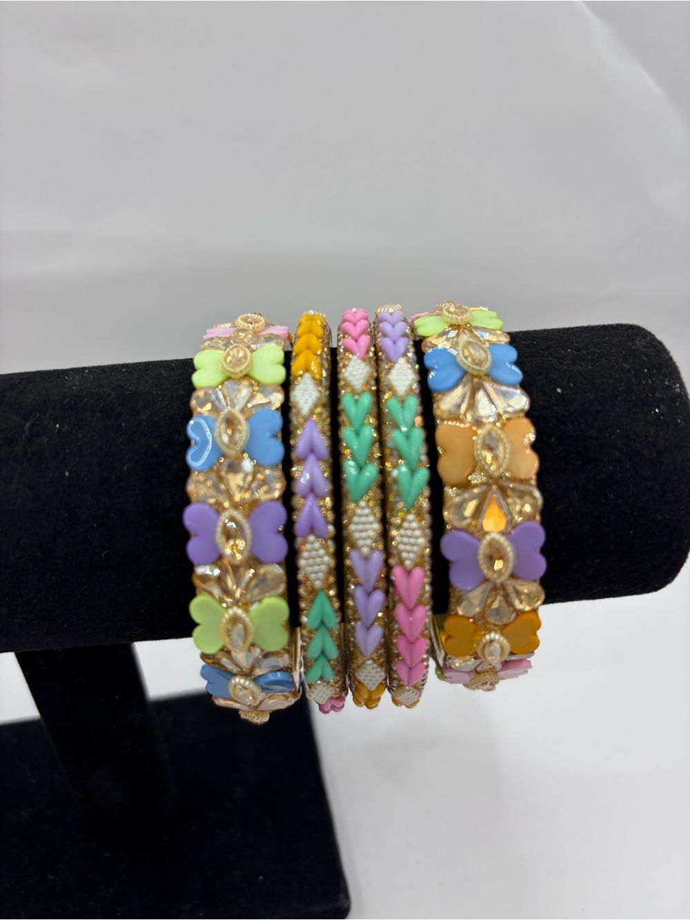 Multicolor Enamel Floral Stackable Bangle Set - Picture 5 of 5